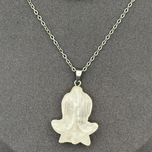 Clear Quartz Daffodil Pendant Necklace on Silver Copper Box Chain - Picture 5 of 14